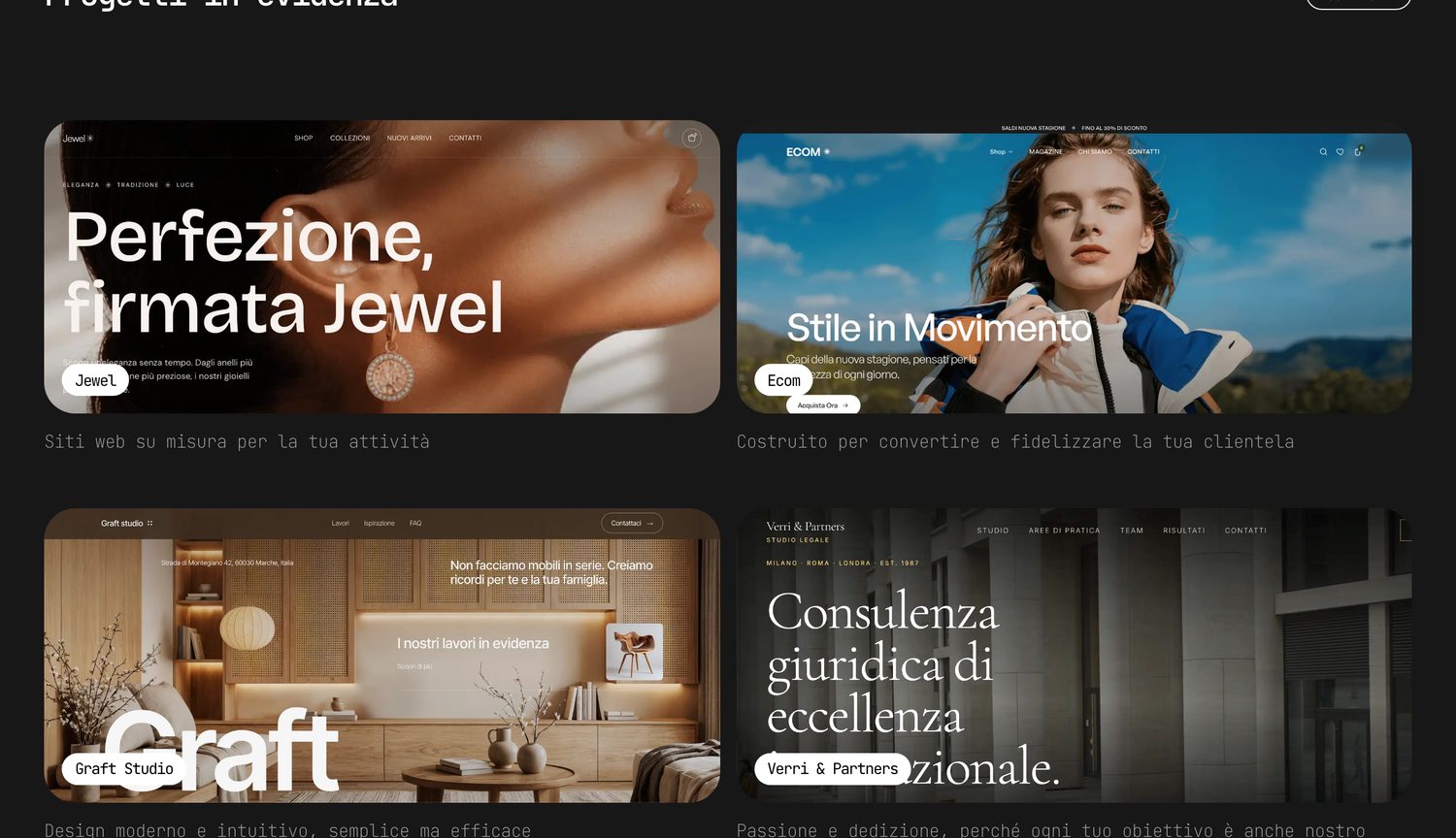 Griglia dei progetti in evidenza realizzati da T&M Studio
